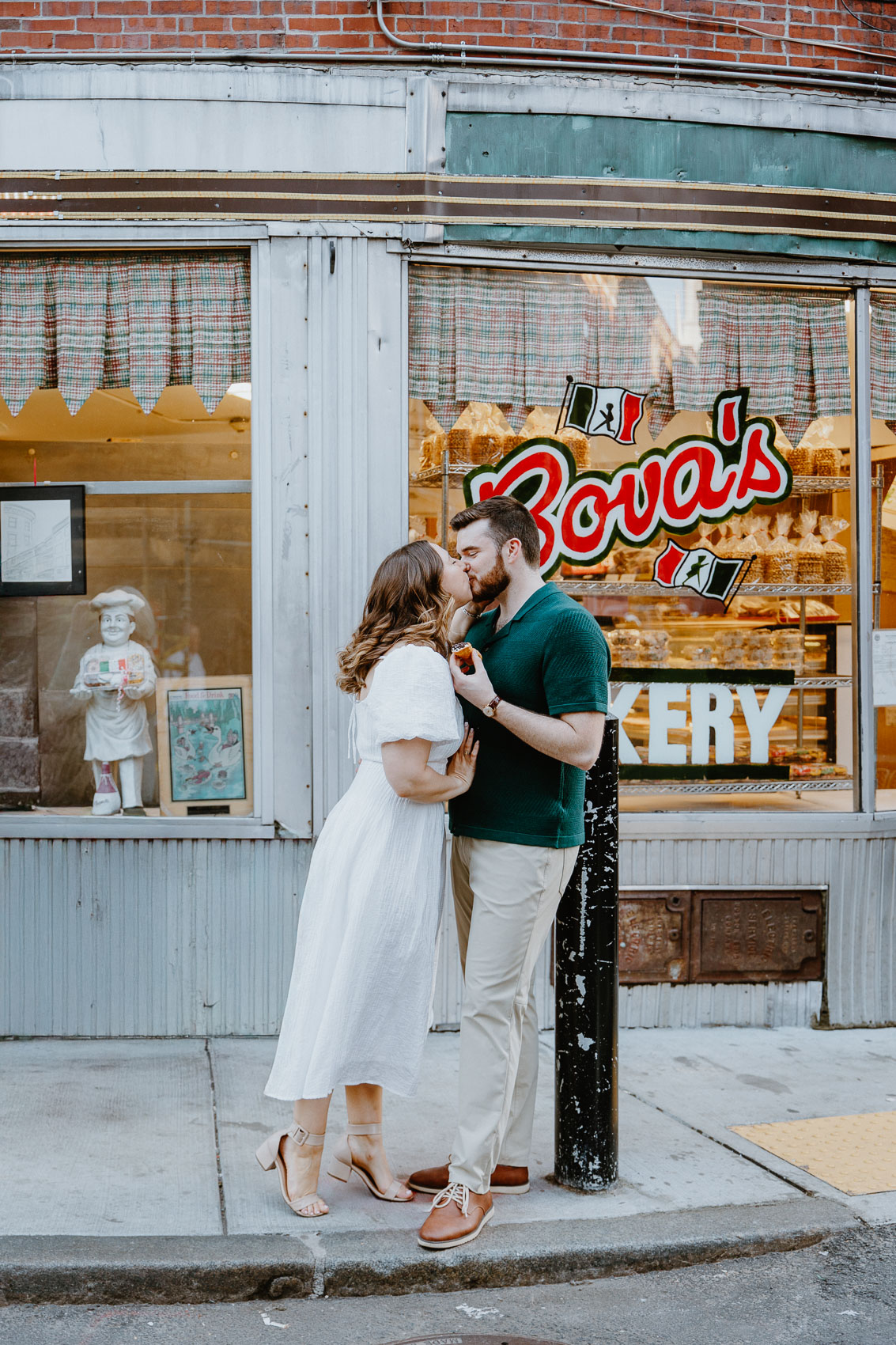 Engagement Photos Outside of Bovas Bakery, North End, Boston